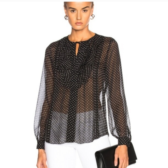 L’AGENCE Tabitha ruffles blouse size XS black/ ivory - Picture 2 of 7